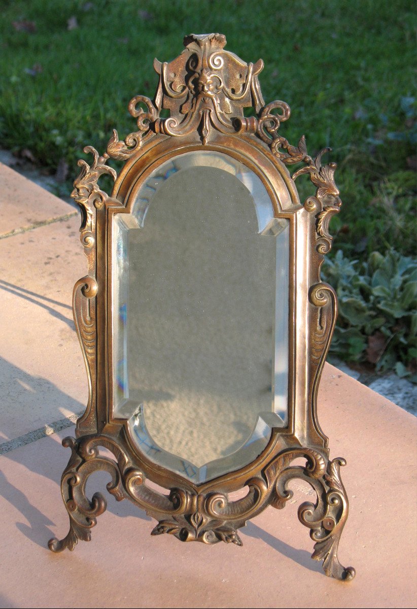 Miroir de table ou mural en bronze patiné de style Renaissance époque 19ème