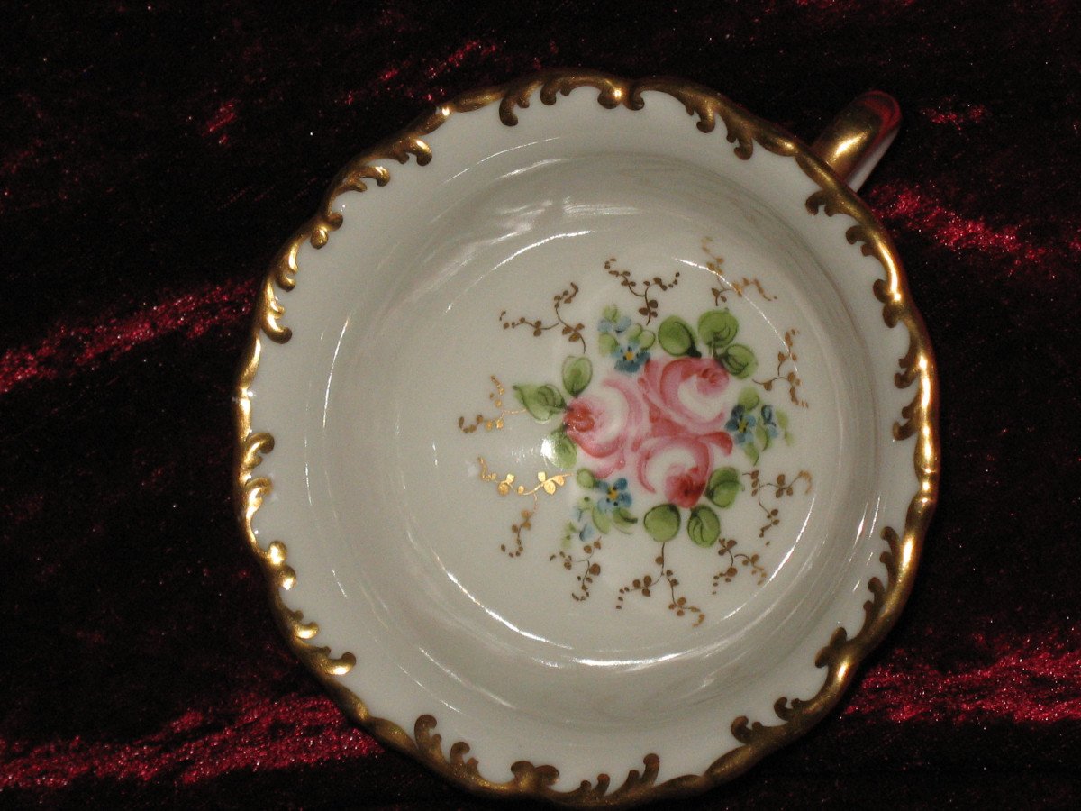 5 Limoges Porcelain Cups Decorated With Roses-photo-7
