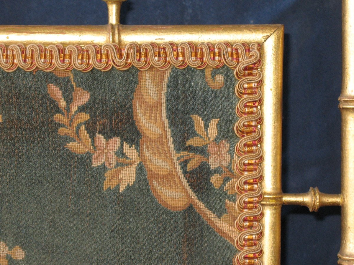 Fire Screen Fireplace Screen Spark Guard In Gilded Wood Bamboo Style 19th Century-photo-4