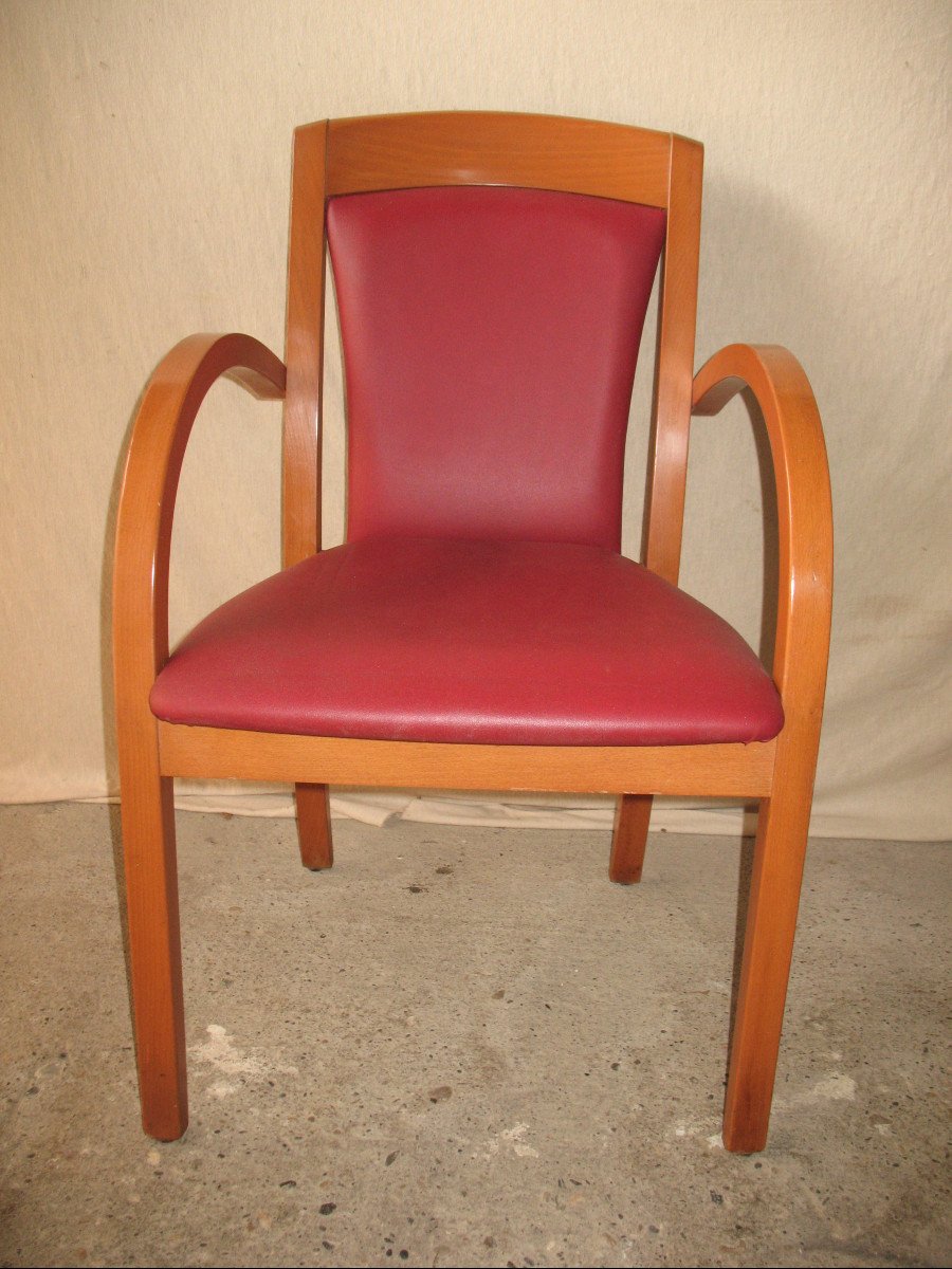 Suite de 4 fauteuils bridge design années 50-60 en hêtre courbé teinté miel-photo-2