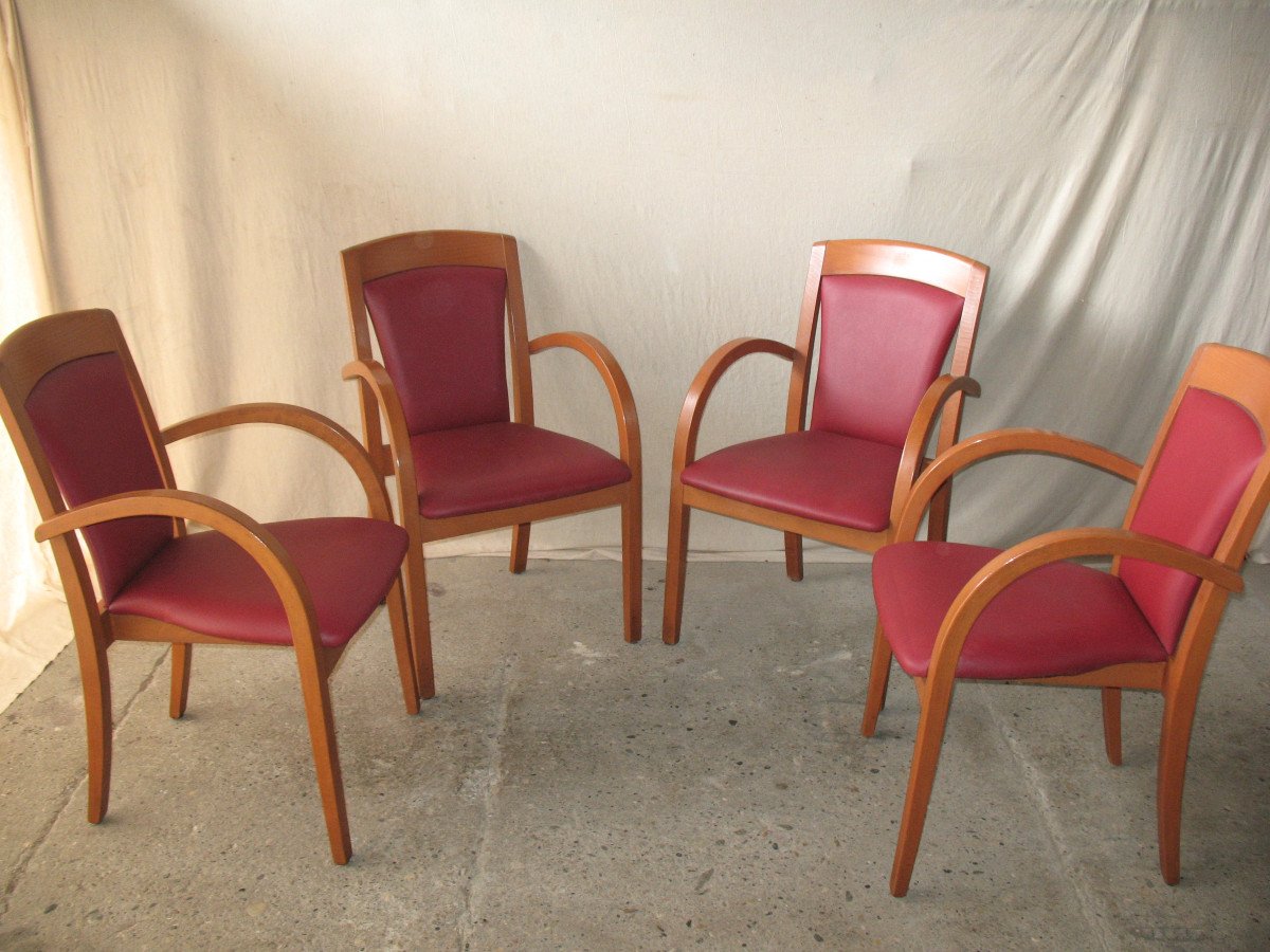 Set Of 4 Designer Bridge Armchairs From The 50s And 60s In Honey-stained Curved Beech-photo-1