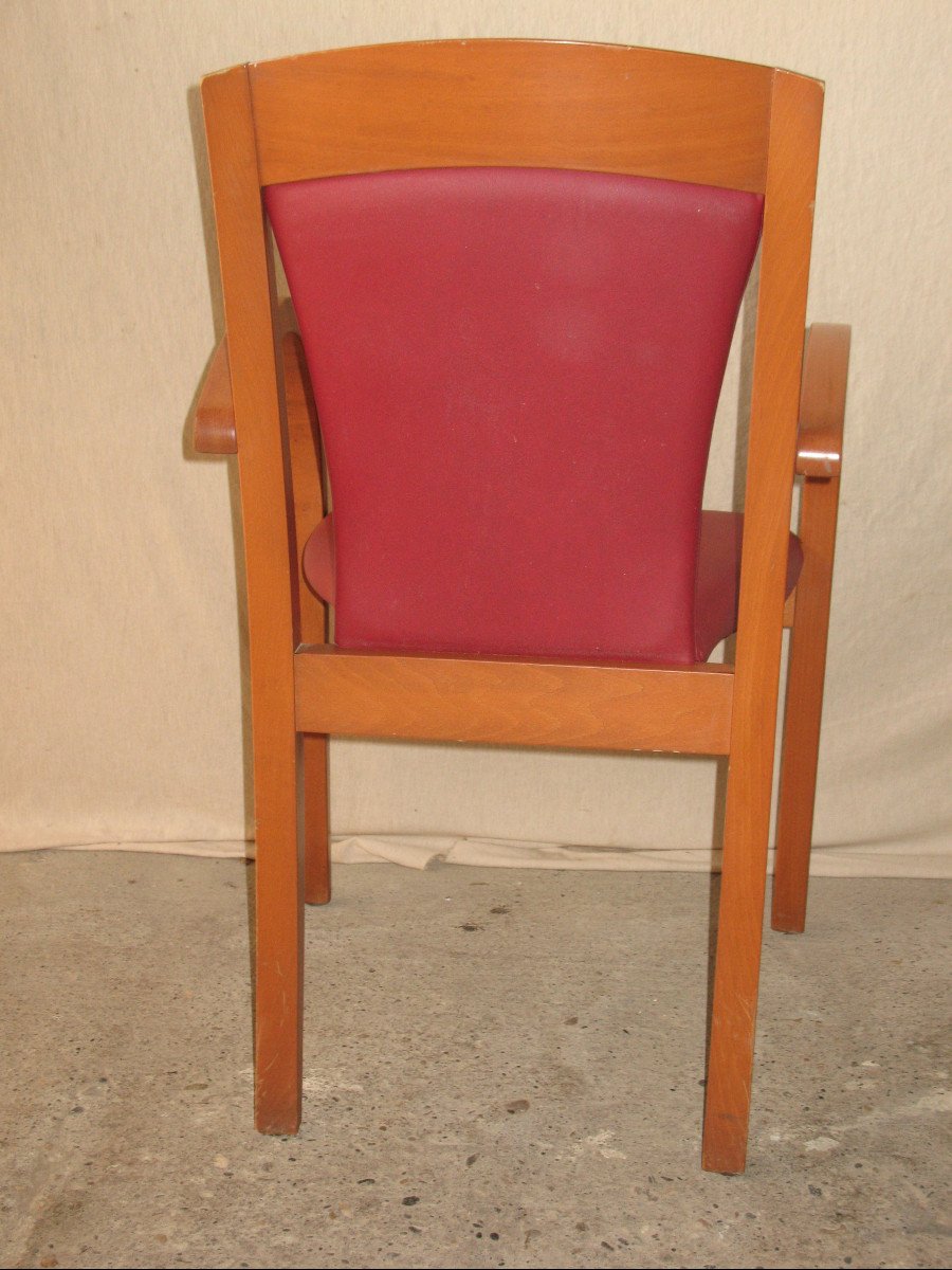 Suite de 4 fauteuils bridge design années 50-60 en hêtre courbé teinté miel-photo-4