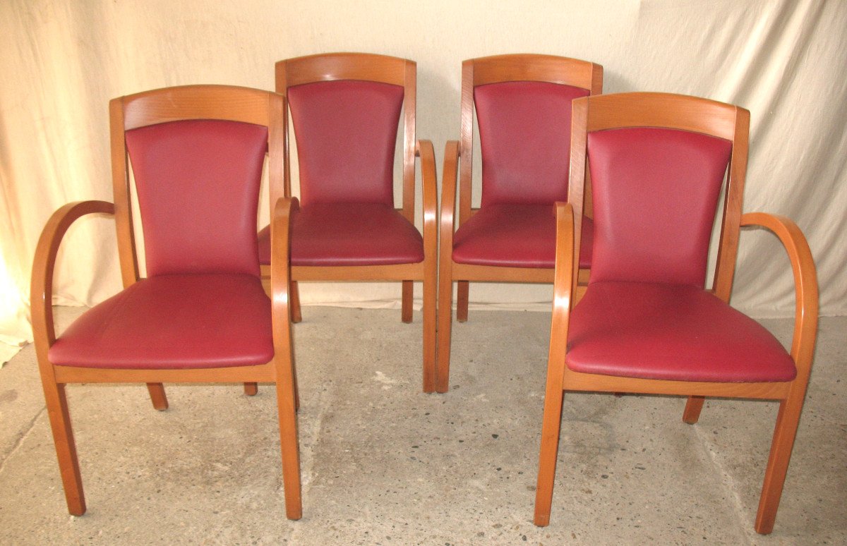 Set Of 4 Designer Bridge Armchairs From The 50s And 60s In Honey-stained Curved Beech-photo-7