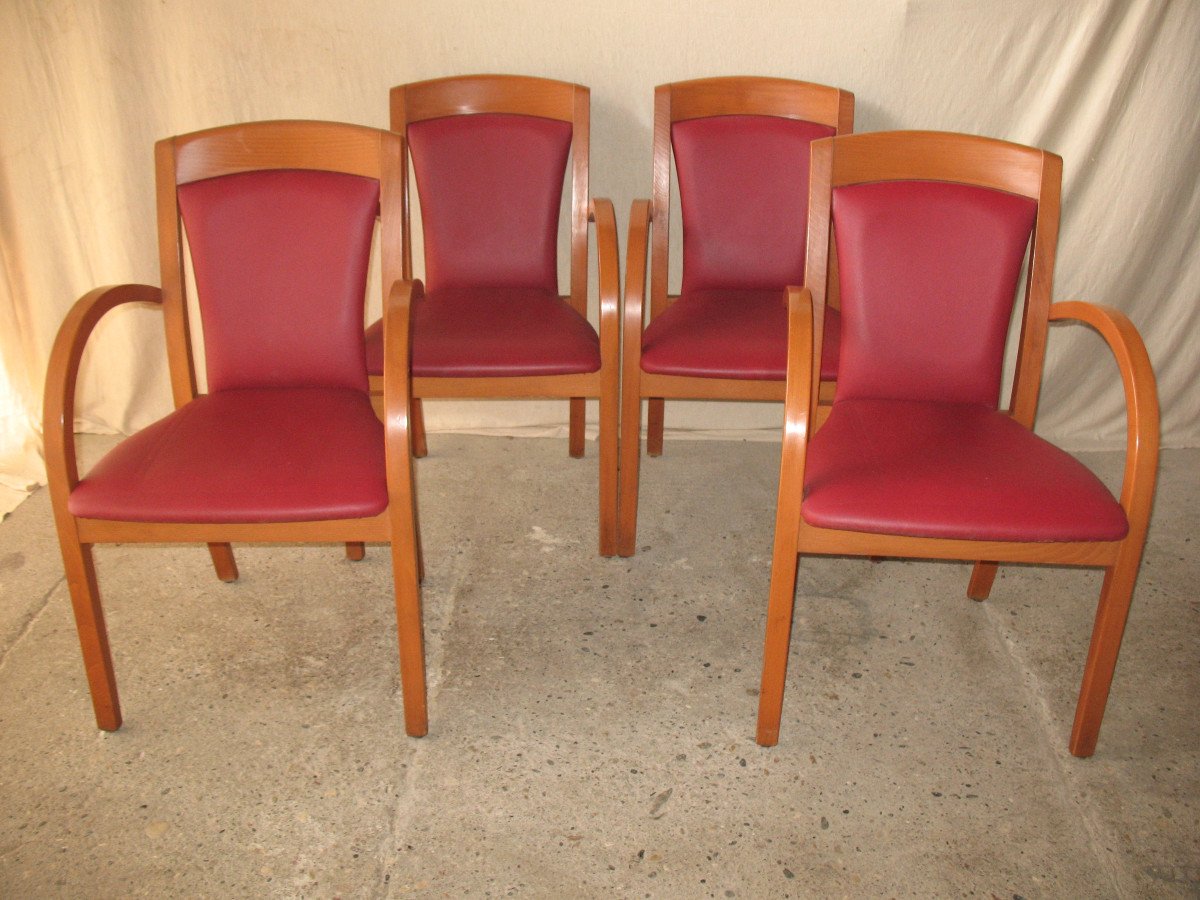 Set Of 4 Designer Bridge Armchairs From The 50s And 60s In Honey-stained Curved Beech