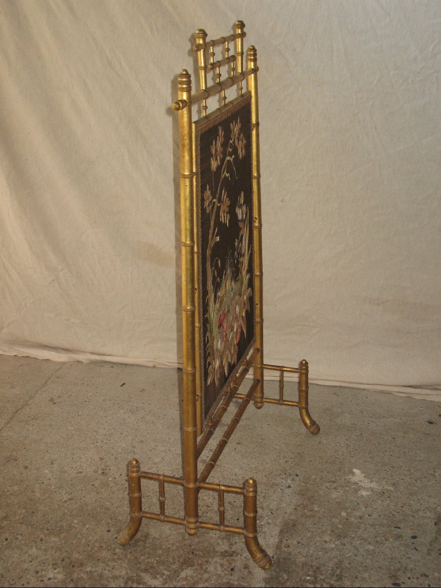 Fire Screen Fireplace Screen In Gilded Wood Bamboo Style 19th-photo-8