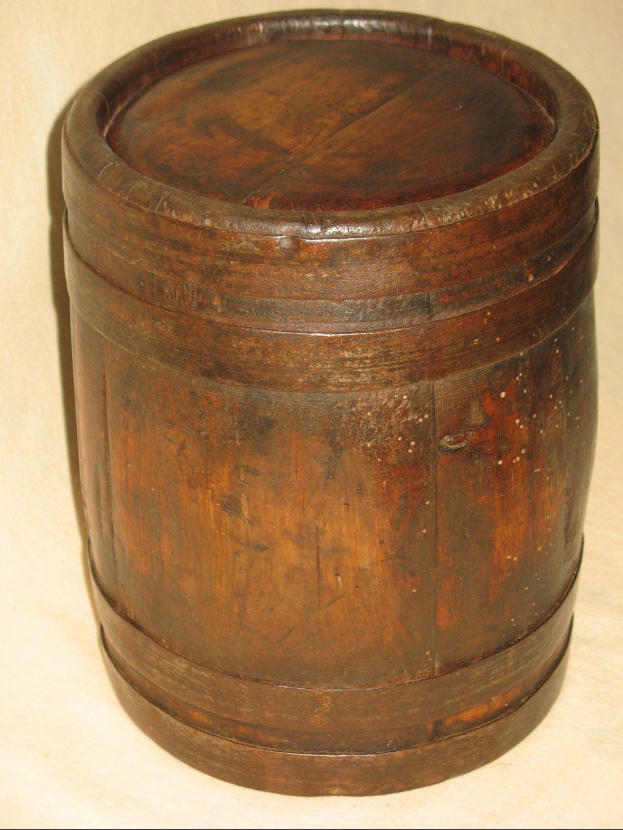 Petit tonnelet de vigneron en bois cerclé de fer époque 19ème Art populaire vendanges-photo-4