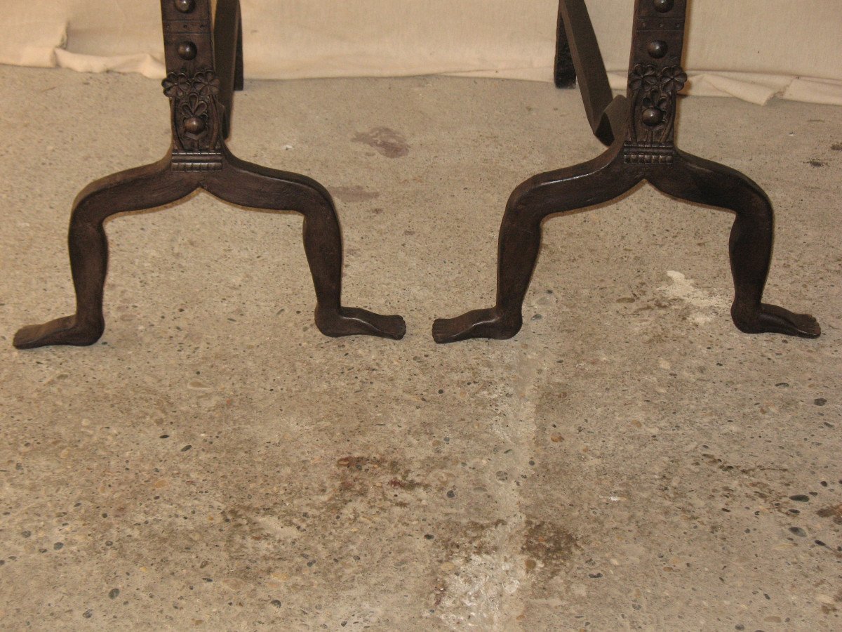 Pair Of Fireplace Landier Andirons Decorated With Fantastic Animals, 20th Century-photo-2