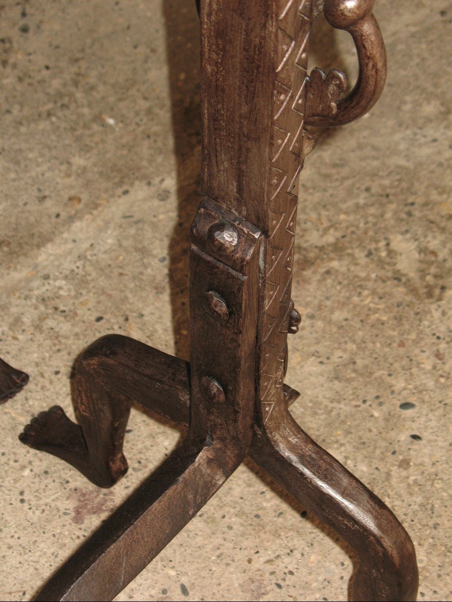 Pair Of Fireplace Landier Andirons Decorated With Fantastic Animals, 20th Century-photo-6