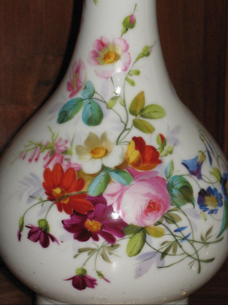 Paire de grandes lampes en porcelaine de Paris et bronze doré époque 19ème-photo-4