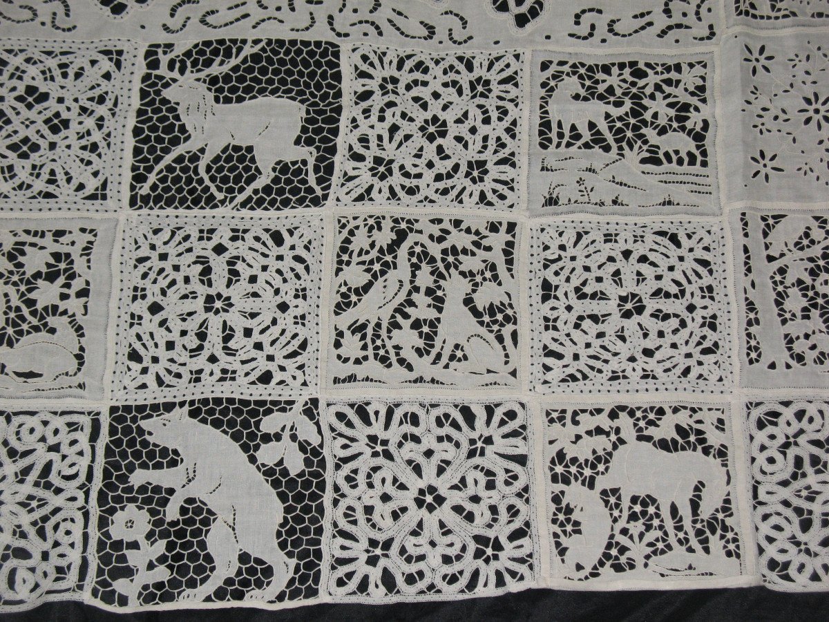Tablecloth Or Bedspread In Luxeuil Lace And Richelieu Embroidery, 19th Century-photo-3