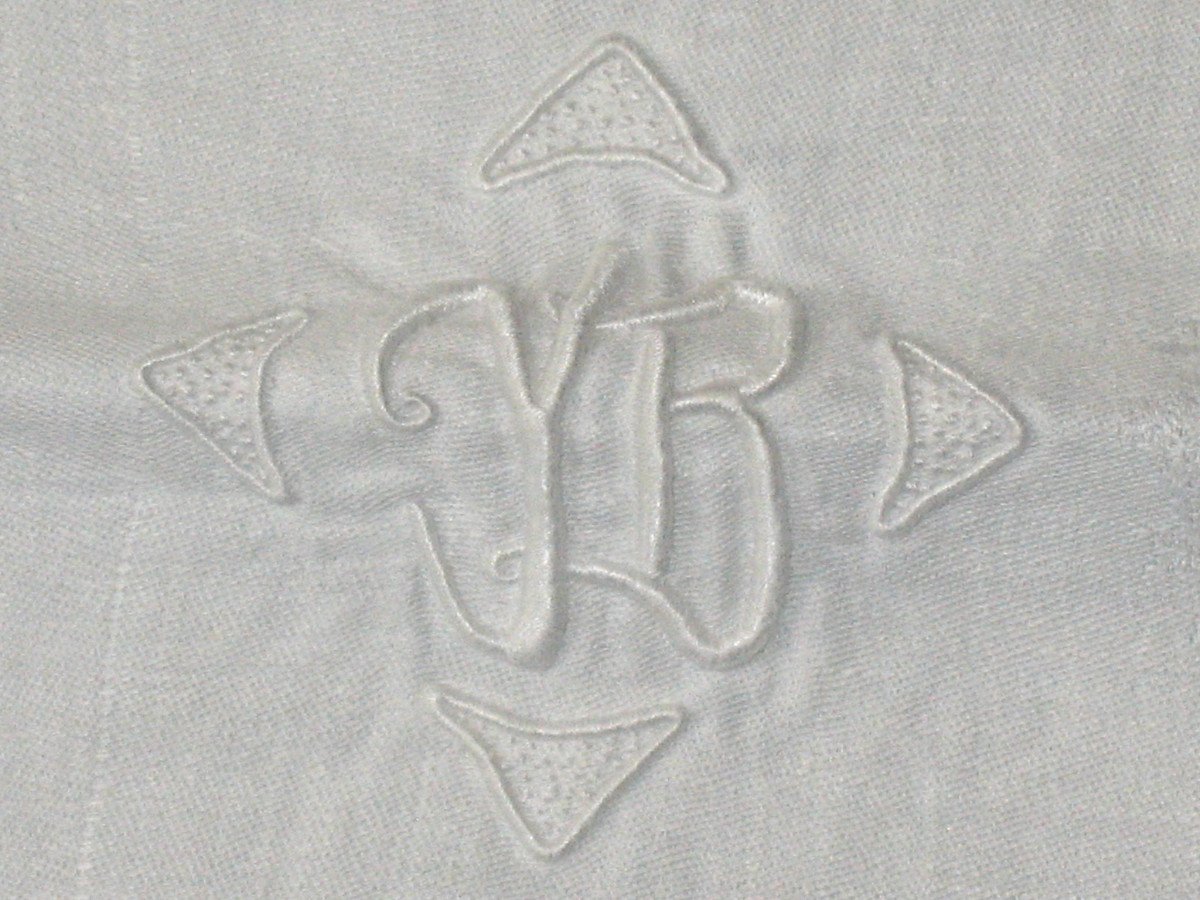 10 serviettes de table en damassé décor de guirlandes de roses initiales YB époque début 20ème-photo-4