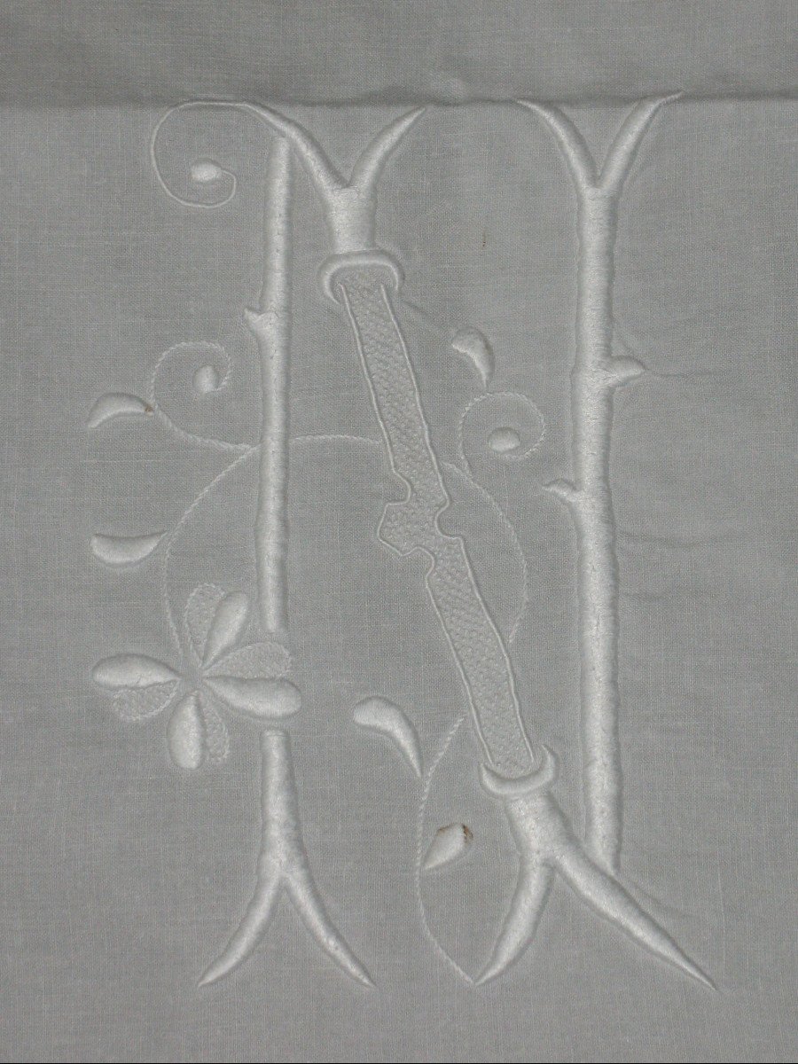 Large Royalist Tablecloth Decorated With Embroidered Fleur-de-lys, Late 19th Century-photo-4