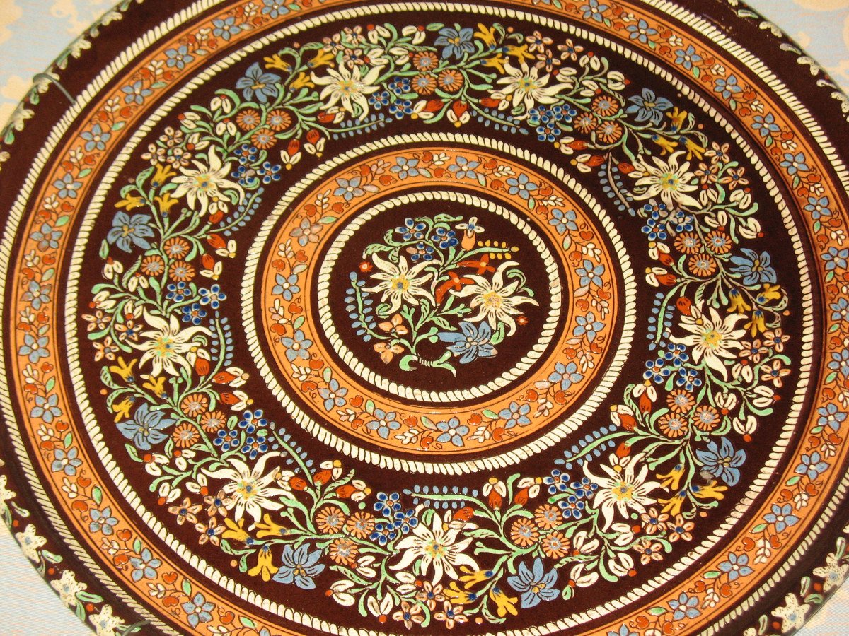 Very Large Swiss Dish In Thun Enamels-photo-6