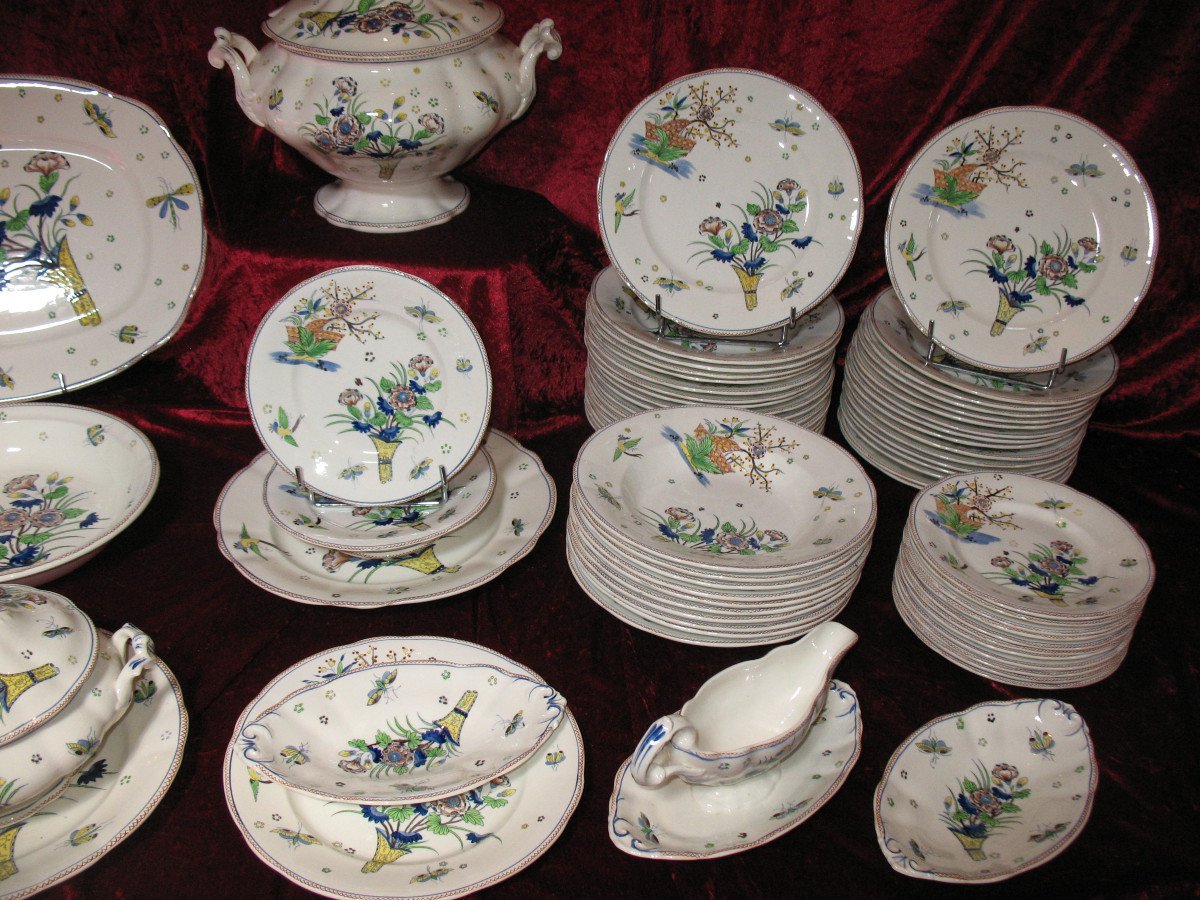 Earthenware Table Service By Boch La Louvière With Polychrome Japanese Decoration-photo-2