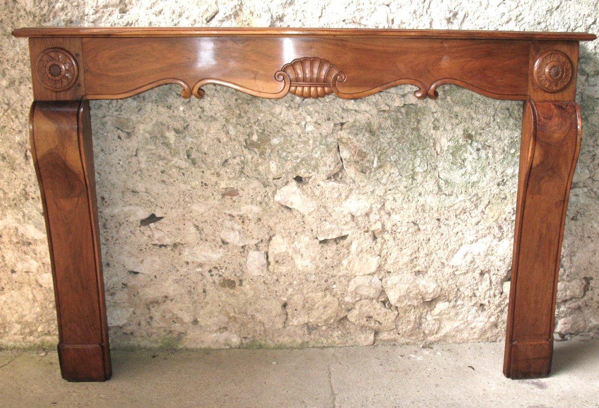 Crossbow-shaped Fireplace And Curved Legs In Walnut, Art Deco Period
