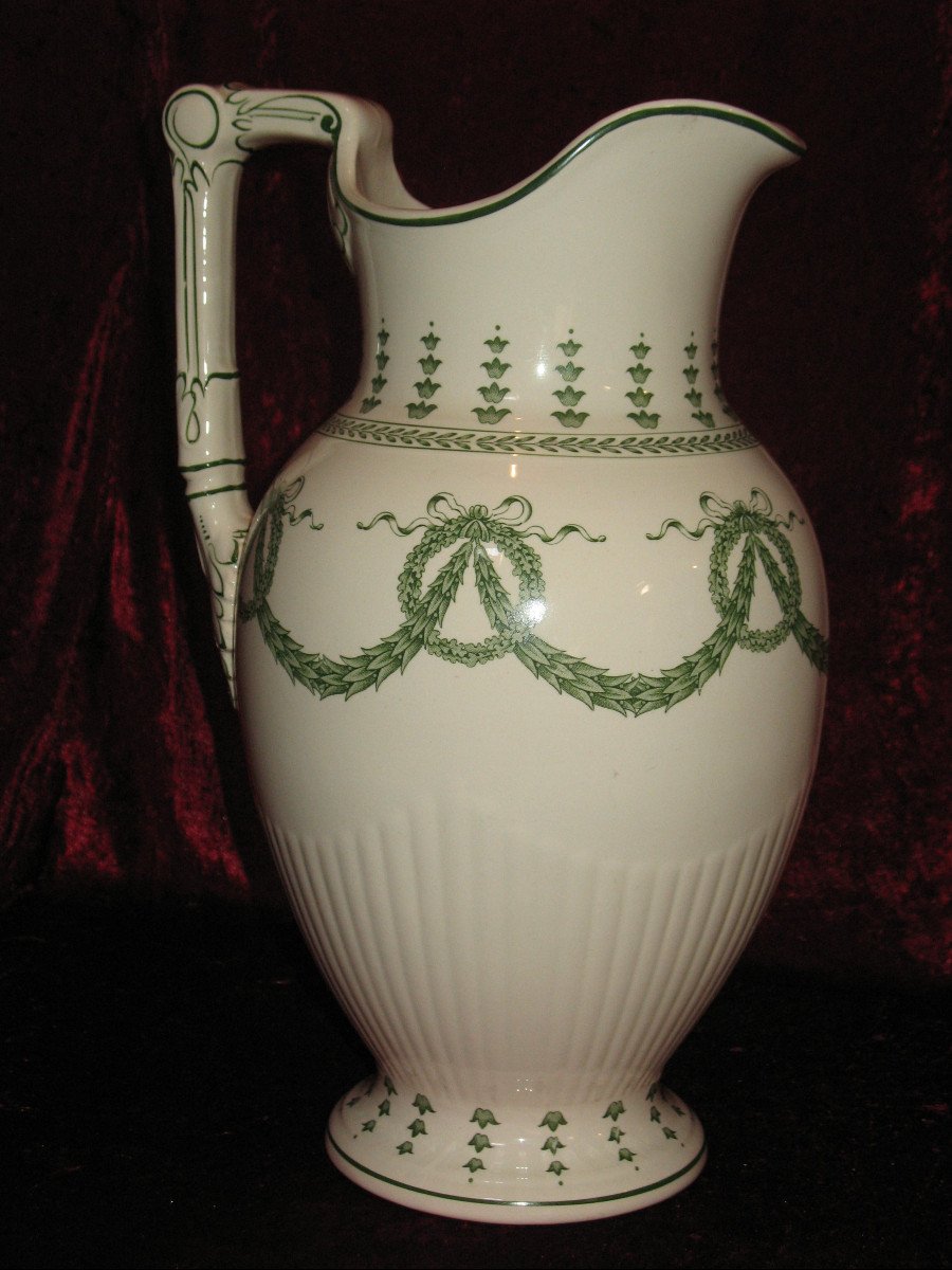 Sarreguemines Earthenware Toilet Service, 19th Century Louis XVI Style, Laurel Decoration-photo-5