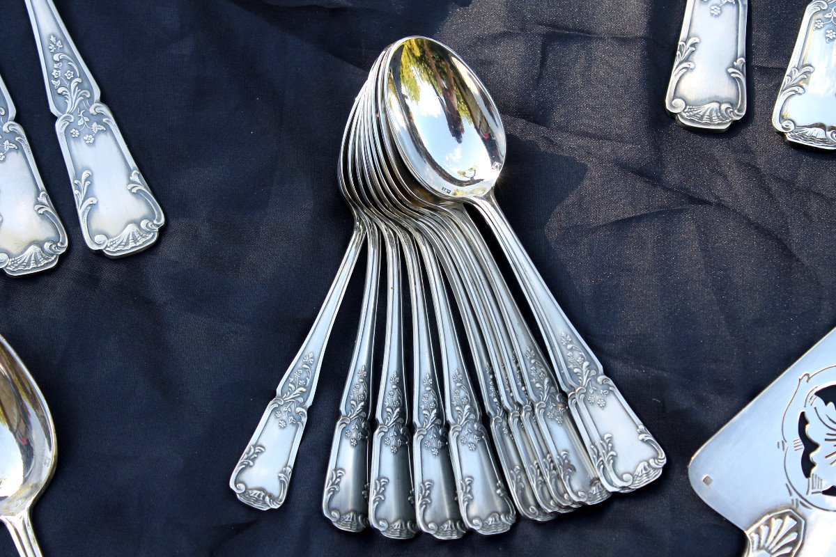 Regency Style Silver Metal Cutlery Set Of 82 Pieces-photo-3