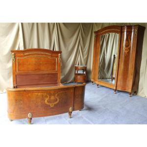 Bedroom In Marquetry And Rich Gilt Bronze Ornamentation 19th Louis XVI Style