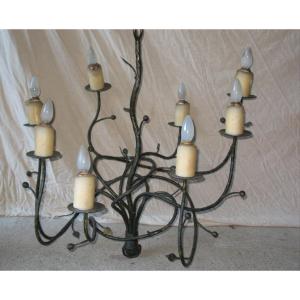 8-light Twisted Iron Chandelier Art Nouveau Style Mistletoe Decor