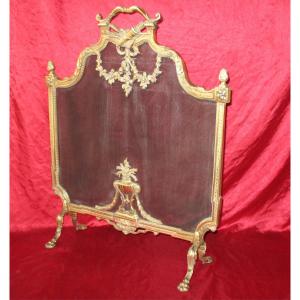 Louis XVI Style Bronze Spark Guard Fireplace Screen, 19th Century