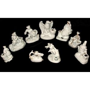 Paris Porcelain Inkwells 19th Century Set Of 9 Pieces