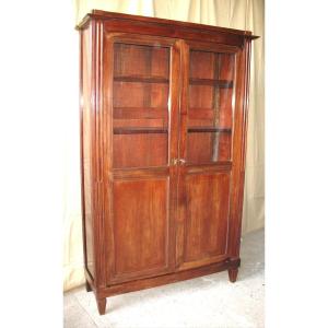 Glass Bookcase In Solid Mahogany, Directoire Style, Late 18th Century