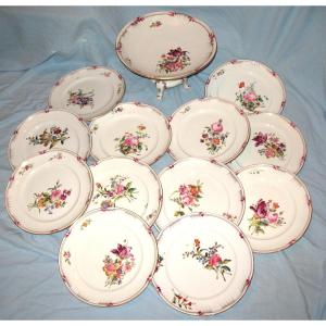 Dessert Service In Fine Lunéville Earthenware Decorated With Saxony Flowers, 19th Century