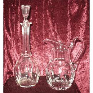 Crystal Saint Louis Carafe And Pitcher In Cut Crystal, 20th Century
