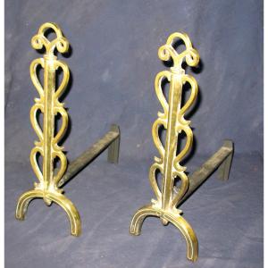 Pair Of Small Landiers Andirons In Bronze, 1950s