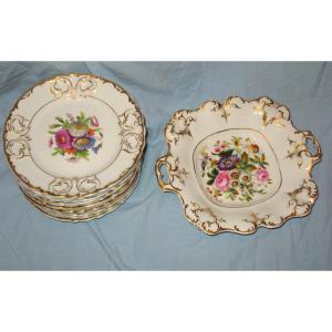 Service à dessert en porcelaine à décor floral époque 19ème