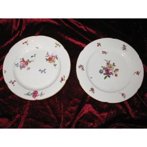 2 Porcelain Plates With Floral Decoration, 18th Century Locré Paris