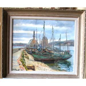 View Of Camaret Sur Mer Crozon Peninsula Brittany Oil On Canvas Signed By Georges Planès