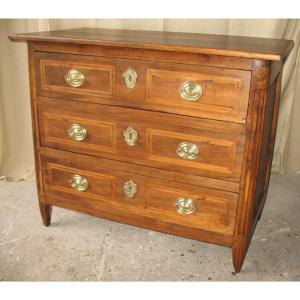 Small Louis XVI Style Chest Of Drawers In Walnut And Marquetry, Late 18th Century