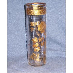 Glass Roller Vase With Gold Floral Decoration Art Nouveau Period 19th