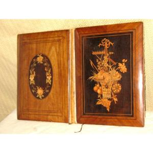 Notary Document Holder In Marquetry And Rosewood With Floral Decoration, 19th Century