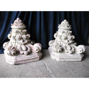 Pair Of 19th Century Louis XV Style Terracotta Wall Light Consoles