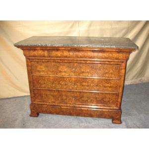 Restoration Period Chest Of Drawers In Walnut And Burr Walnut With 5 Drawers, 19th Century
