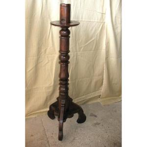 Candle Stick Large Wooden Candle Holder 18th Louis XIV Period H: 123.5 Cm