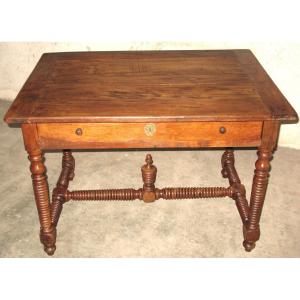 Writing Table Desk With A Large Drawer In Fruit Wood, 19th Century Restoration Period