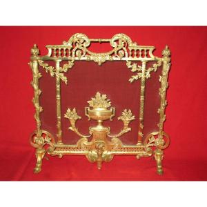 Louis XVI Style Bronze Fire Screen, Spark Arrestor, 19th Century