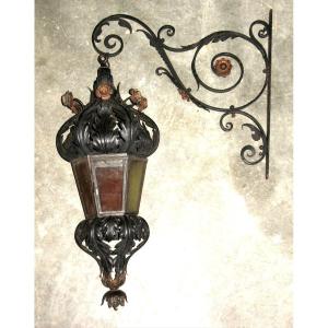 Wrought Iron Lantern Complete With Its Postern, Late 19th Century