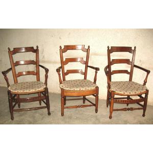 Suite Of 3 Provençal Straw Armchairs From The 19th Century In Louis XVI Style