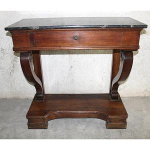 Empire Style Mahogany Console With 1 Drawer And Black Marble Top, 19th Century