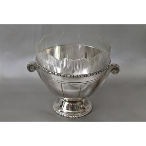 Bol et coupe à caviar en métal argenté  Art Déco époque 20ème