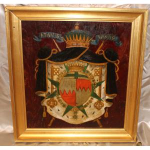 Coat Of Arms Painted On Framed Panel Heraldic Coat Of Arms Order Of Saint Lazarus 19th Century