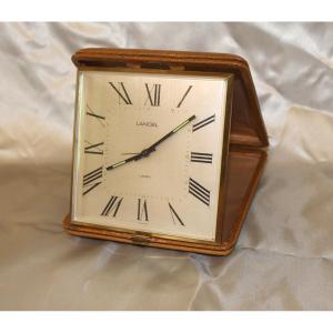 Lancel 7 Jewels Havana Leather Travel Alarm Clock From 1967 