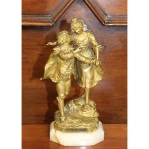 Sculpture en bronze de Barthelemy - le passage du gué - époque 19ème