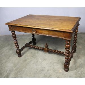 Table à écrire bureau en noyer avec 1 tiroir style Louis XIII  époque 19ème