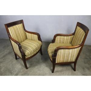 Paire de bergères en bois fruitier époque Empire 19ème