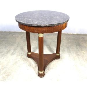 Empire Style Mahogany And Bronze Pedestal Table With Black Marble Top 19th Century Period